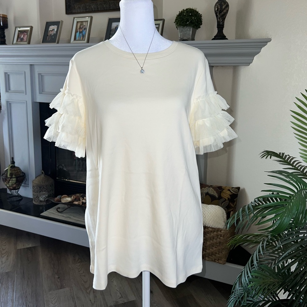 NWOT Jason Wu Cream Ruffle Sleeve Top M